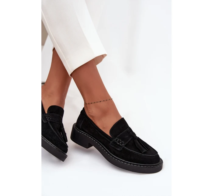 Semišové dámské mokasíny s třásněmi D&A – černé