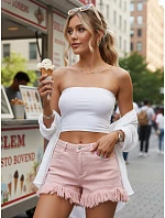 Dámské džínové šortky s třásněmi růžové FashionStreet SY0501