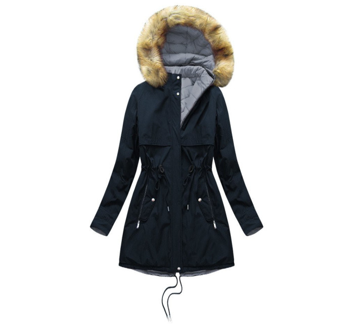 Tmavě modro-šedá oboustranná dámská zimní bunda s kapucí (W214BIG)