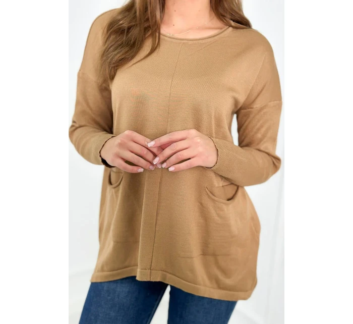 Svetr s předními kapsami Velbloud