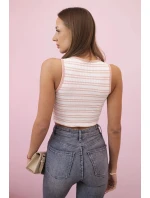 Dámský top s proužkem a ozdobným zlatým detailem a hlubokým výstřihem pudrově růžový