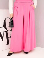 Dámské bavlněné kalhoty Plus Size s širokými nohavicemi a volným střihem světle růžové