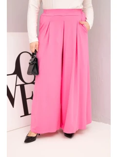 Dámské bavlněné kalhoty Plus Size s širokými nohavicemi a volným střihem světle růžové
