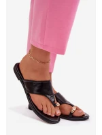 Dámské ploché ekologické kožené pantofle se zlatým detailem Černé model 21956164 - Boto