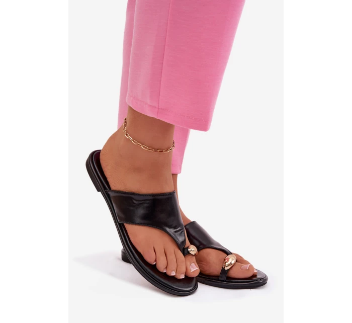 Dámské ploché ekologické kožené pantofle se zlatým detailem Černé model 21956164 - Boto