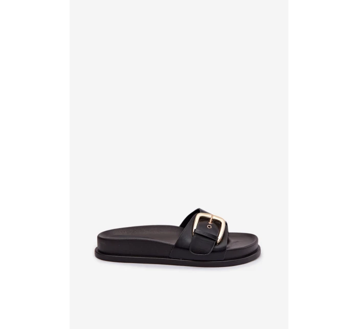 Ženské pantofle s zlatým sponou Černé model 21960827 - Boto