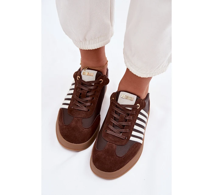 Dámské tenisky z pravé kůže a semiše Big Star model 22042822 Čokoládové - Big Star Shoes