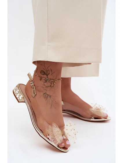 Dámské sandály průhledné s mašlí D&A MR61-9001 zlaté