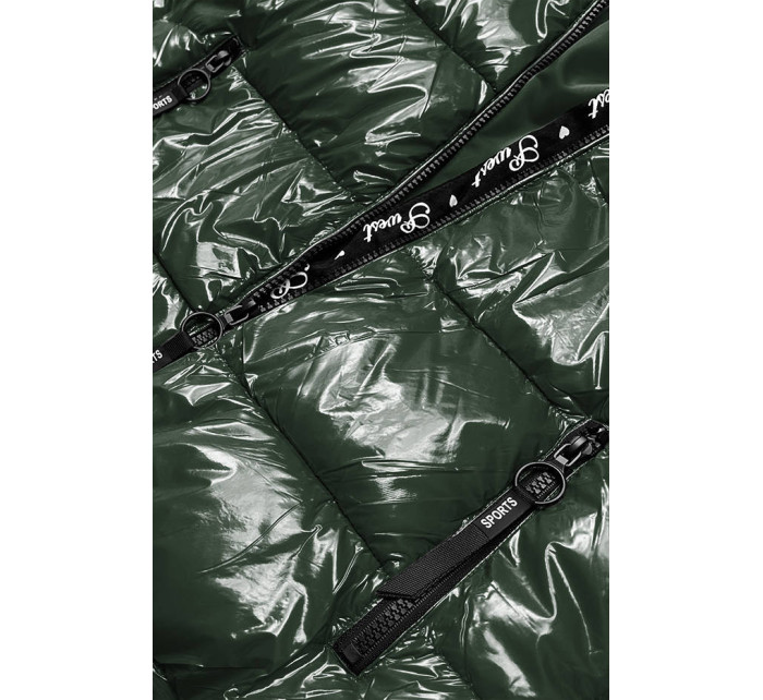 Tmavě zelená lakovaná dámská bunda (B8039-10)