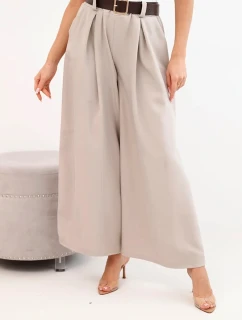 Dámské kalhoty se širokými nohavicemi a páskem tmavě béžové