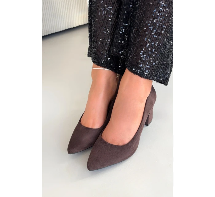 Lodičky z eko semiše na jehlovém podpatku Sergio Leone PB414 čokoládové
