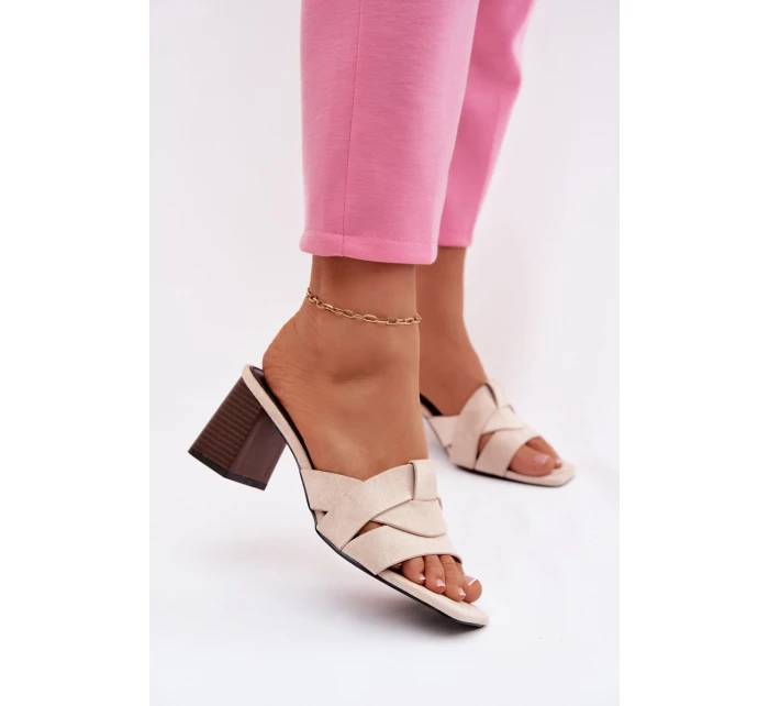 Dámské lodičky na podpatku s pásky Eko semiš Béžové Corivelle