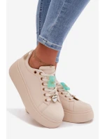 Dámské tenisky na platformě s přívěsky Medvídek Srdce Béžové Selorissa Dámské tenisky na platformě s přívěsky Medvídek Srdce Béžové Selorissa