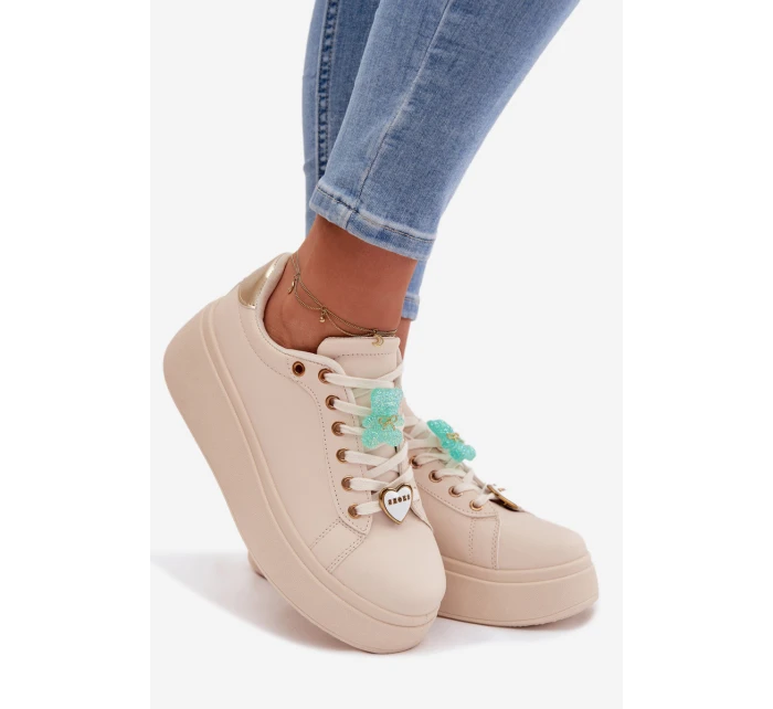 Dámské tenisky na platformě s přívěsky Medvídek Srdce Béžové Selorissa Dámské tenisky na platformě s přívěsky Medvídek Srdce Béžové Selorissa