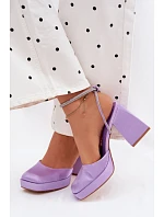 Dámské sandály s masivním podpatkem typu sloupek s páskem a kamínky Fialové Seraphina Dámské sandály s masivním podpatkem typu sloupek s páskem a kamínky Fialové Seraphina