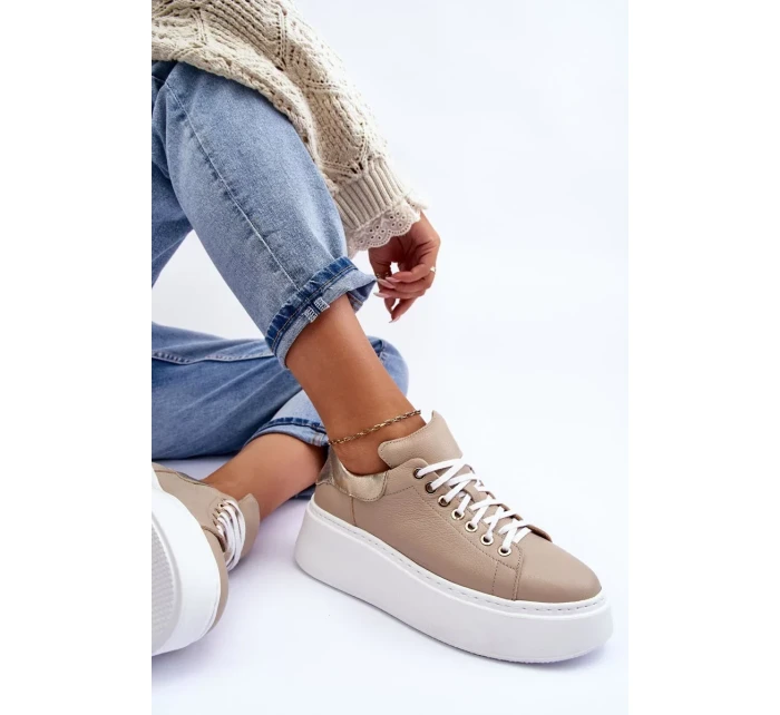 Dámská kožená sportovní obuv na platformě Beige Lemar Dámská kožená sportovní obuv na platformě Beige Lemar