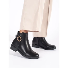 Pohodlné dámské  kotníčkové boty černé na širokém podpatku