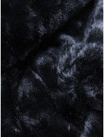 Tmavě modrá lesklá zimní bunda s mechovitým kožíškem (W673)