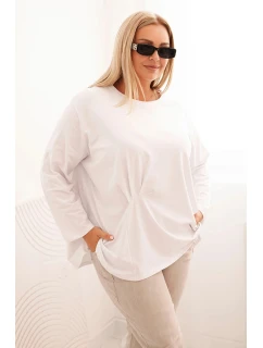 Dámská blůza Plus Size s bavlnou, kapsou a ohrnutým rukávem kiwi