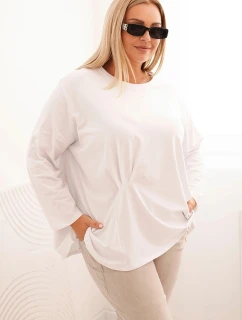 Dámská blůza Plus Size s bavlnou, kapsou a ohrnutým rukávem kiwi