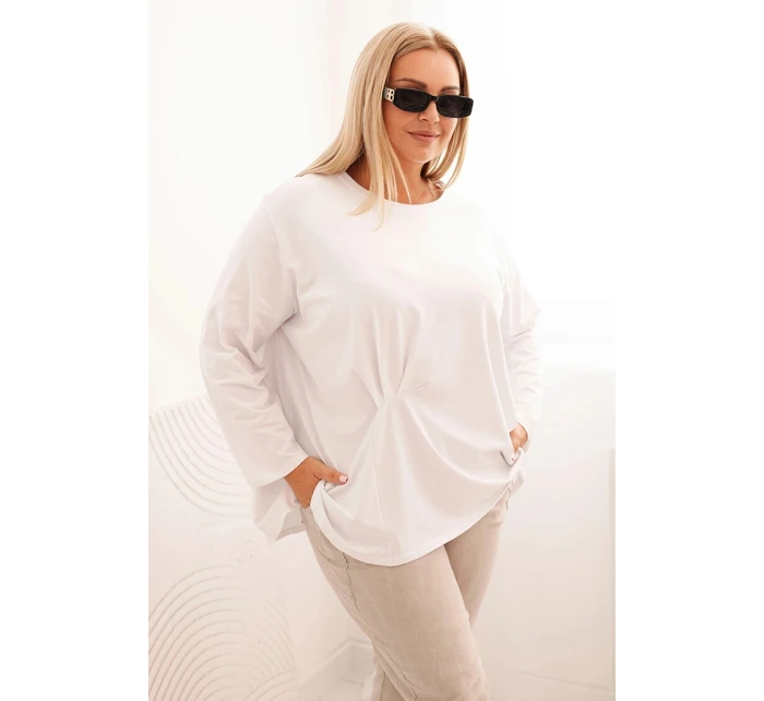 Dámská blůza Plus Size s bavlnou, kapsou a ohrnutým rukávem kiwi