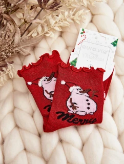 Dámské lesklé vánoční ponožky s model 21643854 červené - Aura.via