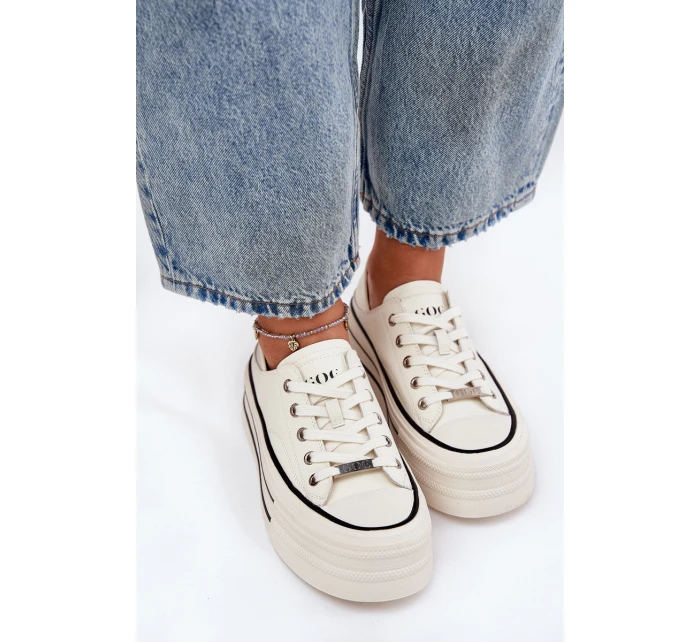 Dámské Kožené Tenisky Na Platformě model 21691395 Bílé - Goe