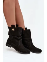 Kožené semišové dámské boty s žebrováním zateplené Zazoo 4210 Černé