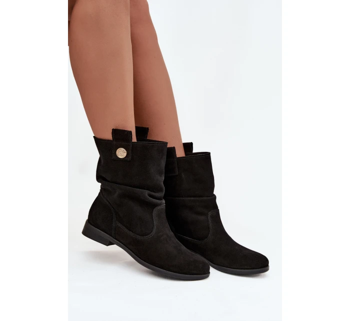 Kožené semišové dámské boty s žebrováním zateplené Zazoo 4210 Černé