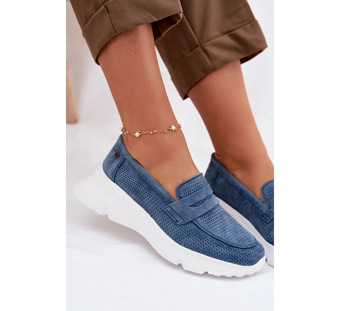 Dámské mokasíny z přírodního semiše na platformě Vinceza 79626 tmavě modré