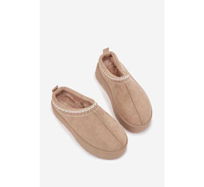 Dětské/módní sněhule s výšivkou na platformě Jolisse – béžové