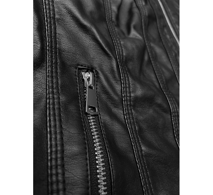 Černá klasická plus size bunda z eko-kůže J Style (11Z8133)