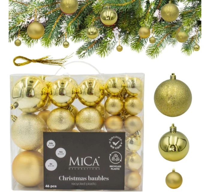 DEKORATIVNÍ PLASTOVÉ CETKY BEZPEČNÉ 46KS ZLATÁ SLÍDA