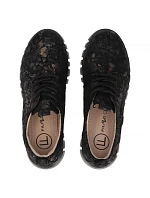 Kožené boty na platformě v květinové černé barvě DP6846 Filippo