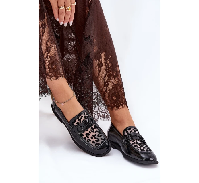 Kožené Lakované Mokasíny S Mřížkou Černé Vinceza 31931
