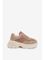 Dámské tenisky s krystaly a beránkovým kožíškem béžové Zarika Dámské tenisky s krystaly a beránkovým kožíškem béžové Zarika