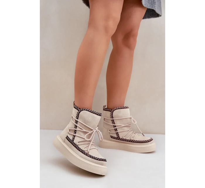 Dámské sněhule s výšivkou na platformě světle béžové Naleris