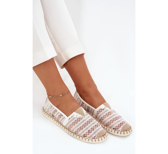 Dámské krajkové espadrilky se síťkou – bílé