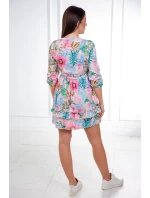 Květinové šaty s vázáním v pase, pudrově růžové