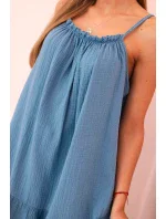 Dámské mušelínové šaty s ramínky a volánem džínovina