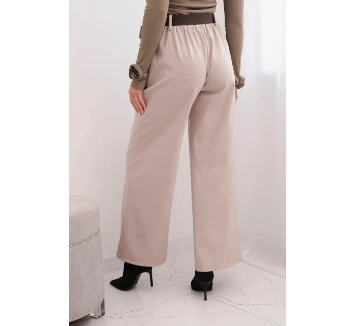 Dámské elegantní kalhoty s páskem a širokými nohavicemi béžové