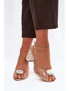 Průhledné sandály na sloupku s krystaly D&A MR52-239 zlaté