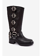 Dámské kožené kozačky na nízkém podpatku s přezkami Big Star model 22349500 Černé - Big Star Shoes Dámské kožené kozačky na nízkém podpatku s přezkami Big Star model 22349500 Černé - Big Star Shoes