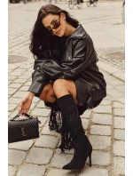 Dámské kozačky na jehlovém podpatku s třásněmi Isalune – černé Dámské kozačky na jehlovém podpatku s třásněmi Isalune – černé