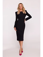 Dámské šaty s ozdobnými rameny model 22290568 černé - STYLOVE