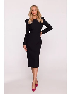 Dámské šaty s ozdobnými rameny model 22290568 černé - STYLOVE