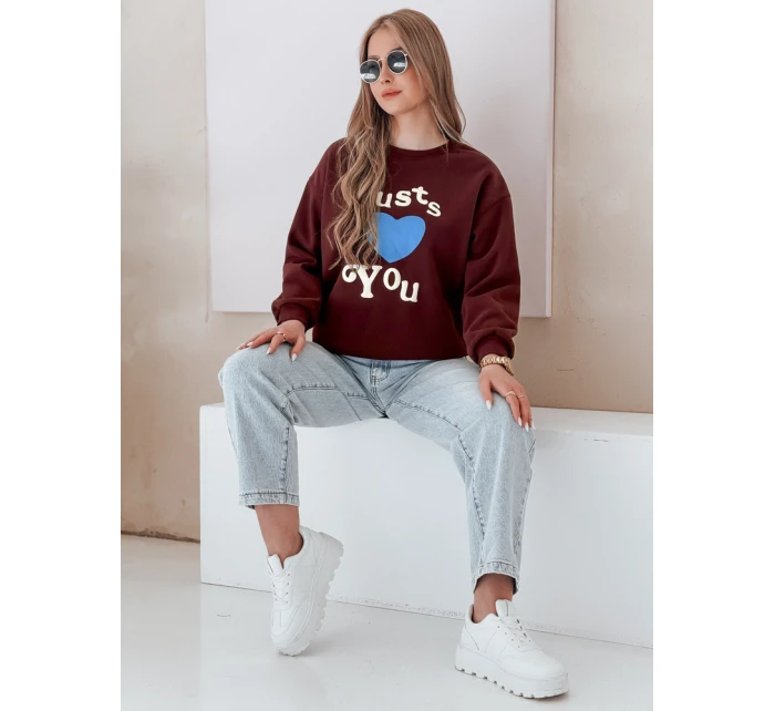 Dámská mikina JUST LOVE YOU s potiskem oversize vínová FashionStreet BY1474