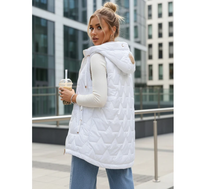 Kamizelka damska pikowana z kapturem biała model 22038482 - FashionStreet