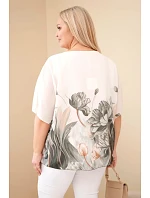 Dámská halenka Plus Size s květinovým potiskem a volným rukávem khaki