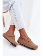 Dámské polobotky Eko semiš s zlatým přezkou Tmavě béžové Ismora